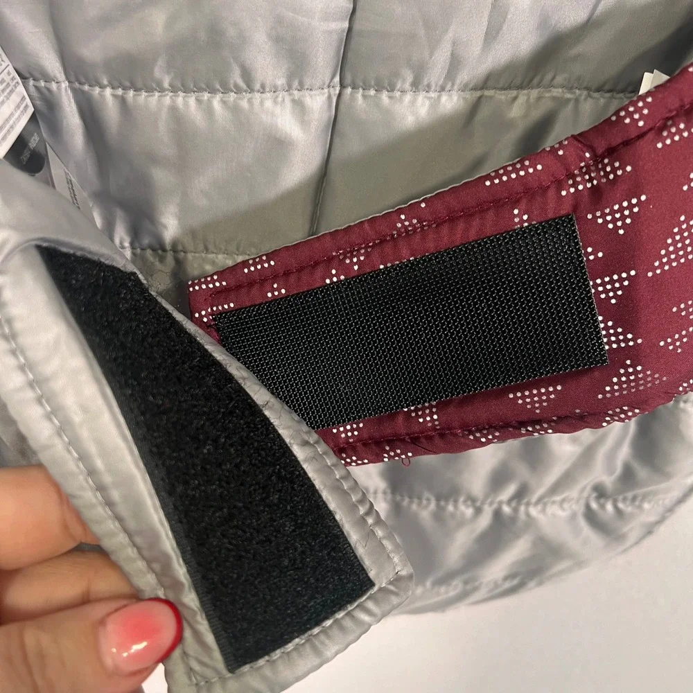 Silverpaw Reversible Packable Dog Jacket Burgundy Silver Geometric Puffer Medium